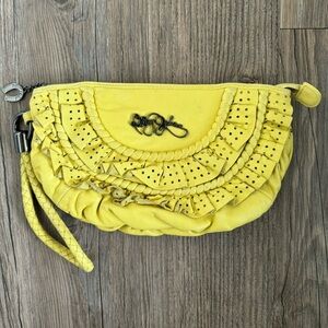 Betsey Johnson Eyelet Ruffle Neon Yellow Clutch